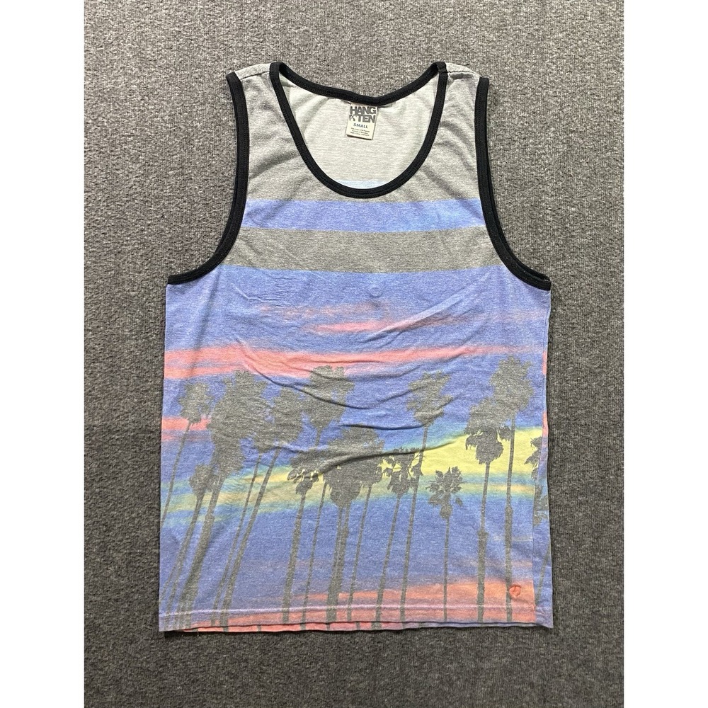 Hang Ten Tank Top Shirt Mens Multicolor Palm Tree Sunset Graphic Size S